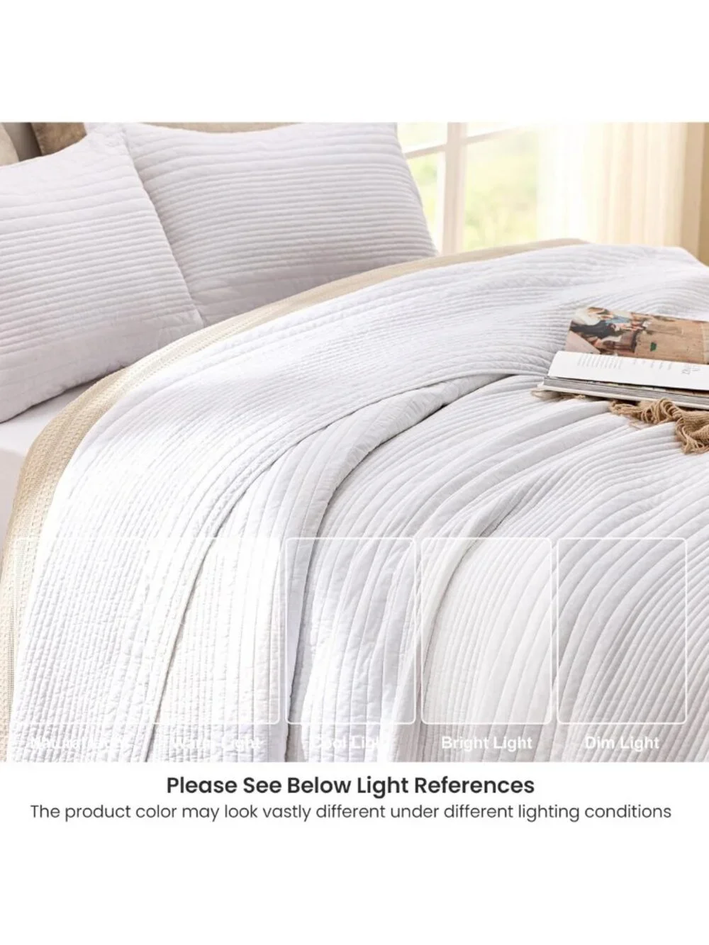 Queen Size 100% Cotton Quilt Set - Lightweight Striped Coverlet & 2 Pillow Shams